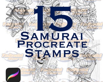 Samurai Tattoo Procreate Brush Set: 15 Japanese Art Ink Stamps (Digital Download)