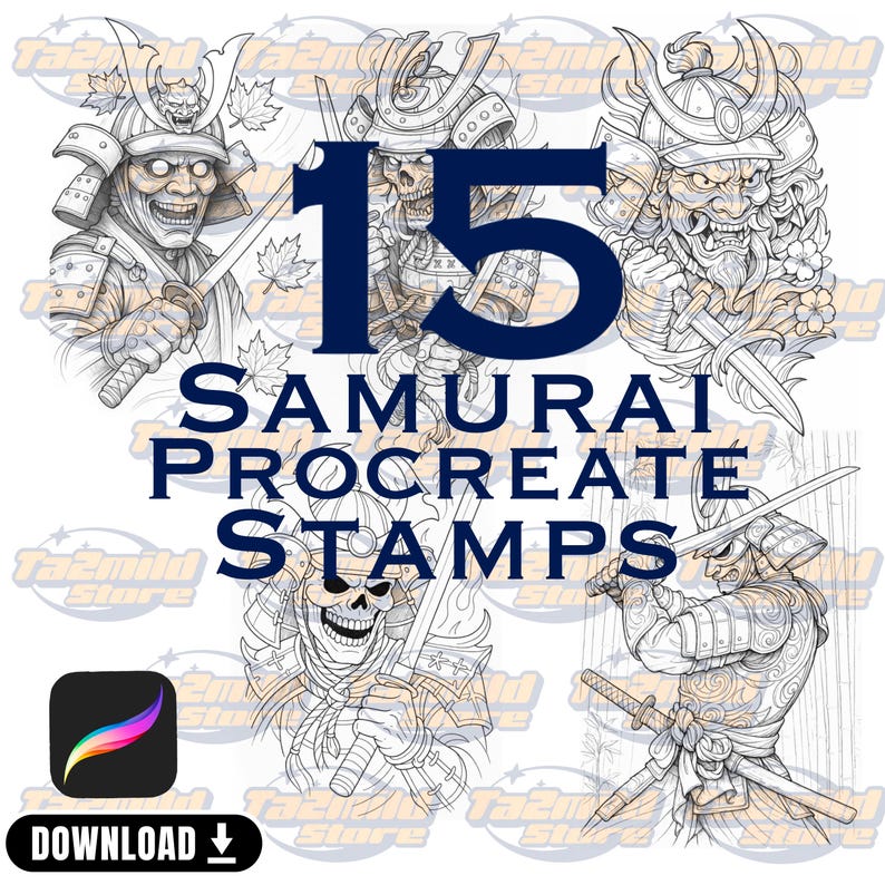 Samurai Tattoo Procreate Brush Set: 15 Japanese Art Ink Stamps (digital ...