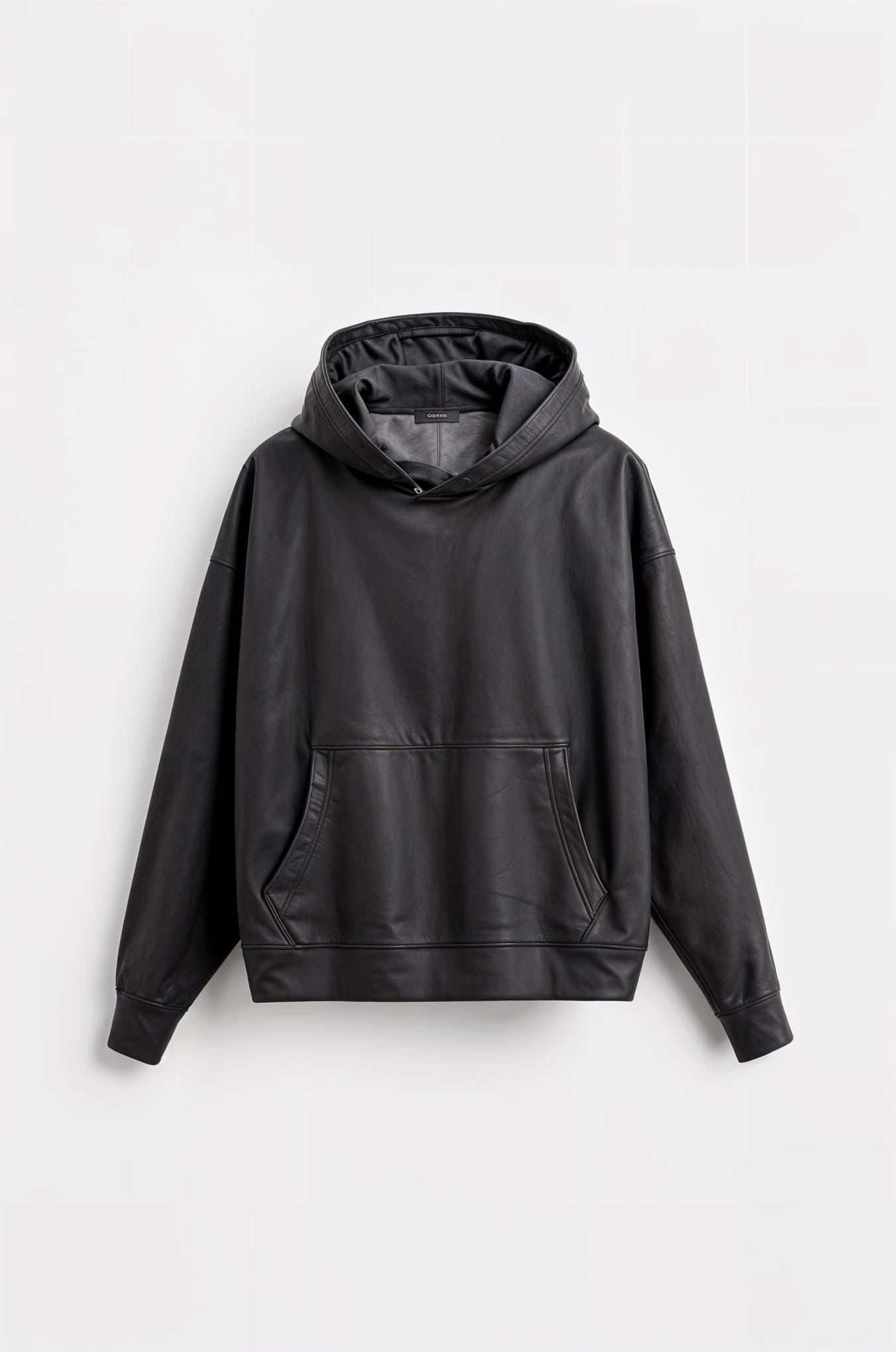 Handmade Men's Black Leather Tracksuit: Luxury Hoodie Pants Set