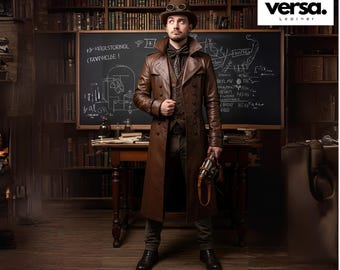 Genuine Leather Steampunk Trench Coat: Victorian Style, Custom Fit