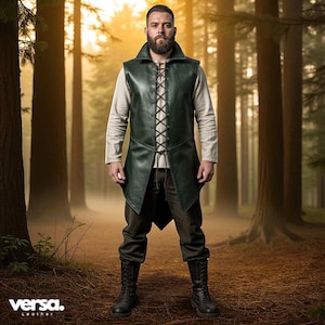 Herren Grüne Lederweste | Mittelalterliches Renaissance Cosplay Outfit | Handgefertigte LARP Festival Tunika | Custom Fantasy Stage Rüstung Kostüm