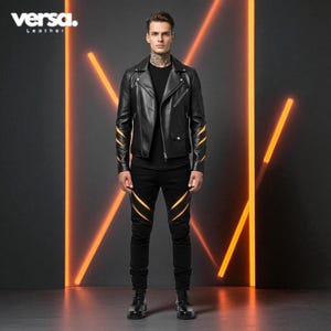 Men&#39;s Black and Yellow Leather Jacket and Pants Set – Handmade Motorcycle Outfit – Slim Fit Festival & Cosplay Wear – Custom Leather Suit