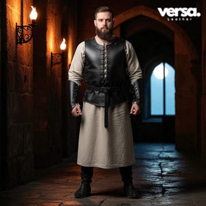 Medieval Black Leather Armor Vest – Handmade LARP Costume – Custom Size Warrior Vest for Cosplay, Renaissance & Fantasy Events