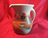 Hand Painted Country Side Crock Pitcher, Farm House Crock Pitcher, Farm Side Painting, Crock Pitcher, Vintage Pitcher, Crock Style Pitcher