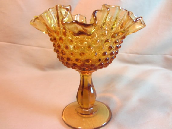 MARIGOLD Amber Serving Bowl Decorative Pedestal Bowl Diamond Pattern Glass Pedestal Compote Amber Diamond Painted Glass Candy Dish