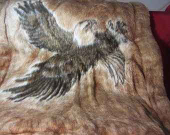 Valours Acryl Fuzzy Large Pillow Cover  Featuring an Eagle, Made in West Germany, Pillow Slip, Eagle Pillow Cover, Decorative Early American