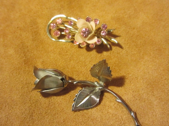 Lot of 3 Vintage Brooches, Floral Brooches, 70's … - image 3