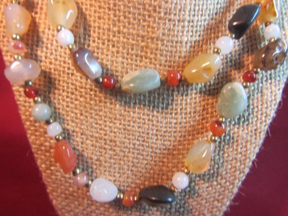 2 - 1980's Polished Stone Handmade Necklace, Long… - image 1