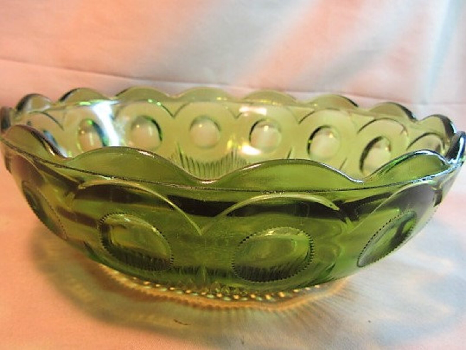 Green Glass Serving Bowls Thumb Print Glass Bowl Green Glass Etsy