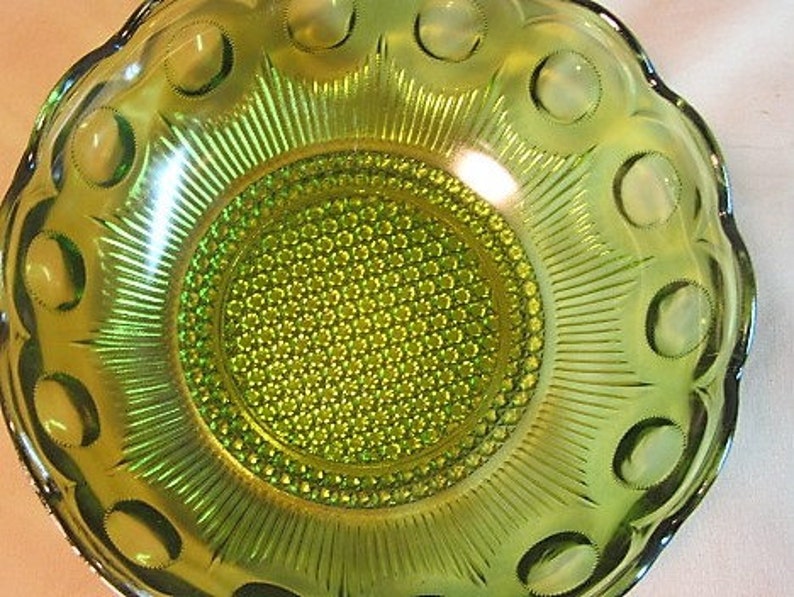 Green Glass Serving Bowls Thumb Print Glass Bowl Green Glass Etsy