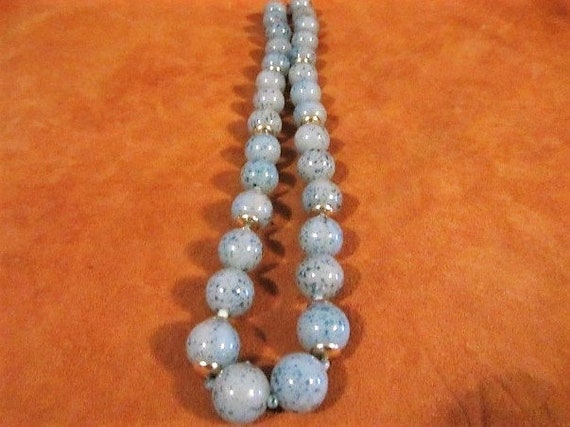 Vintage Speckled Blue Beaded Chocker Necklace, 19… - image 7