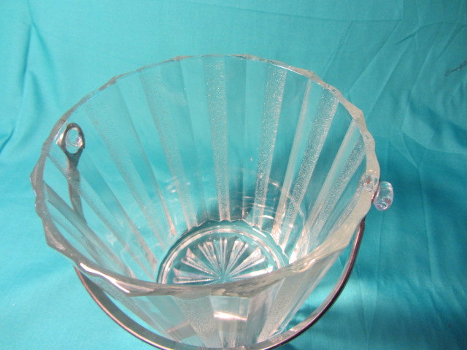 Clear Glass Ice Bucket Vintage Mid Century Ice Bucket Silver Etsy