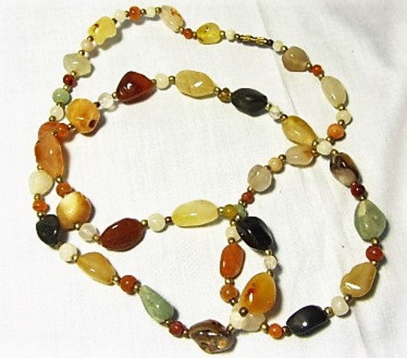 2 - 1980's Polished Stone Handmade Necklace, Long… - image 5