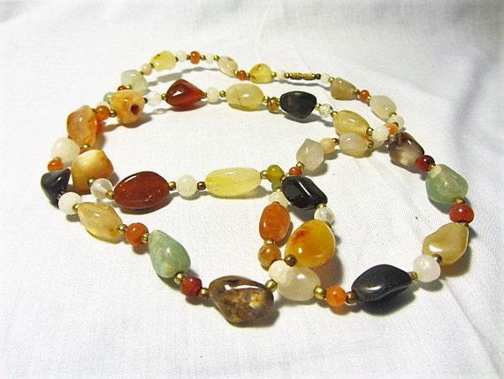2 - 1980's Polished Stone Handmade Necklace, Long… - image 10