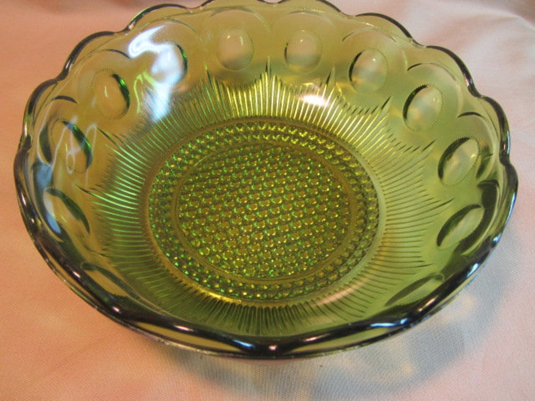 Green Glass Serving Bowls Thumb Print Glass Bowl Green Glass Etsy