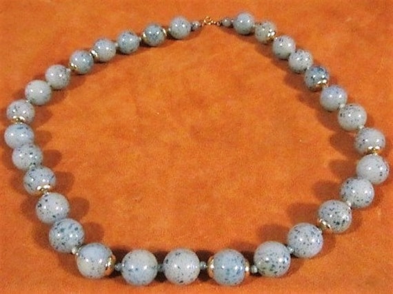 Vintage Speckled Blue Beaded Chocker Necklace, 19… - image 1