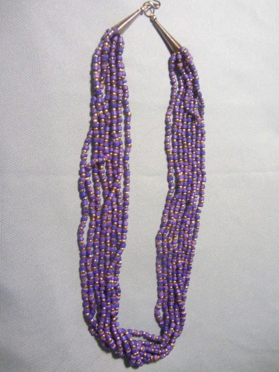 Multi Strand Purple and Gold Beads Necklace, 8 St… - image 8