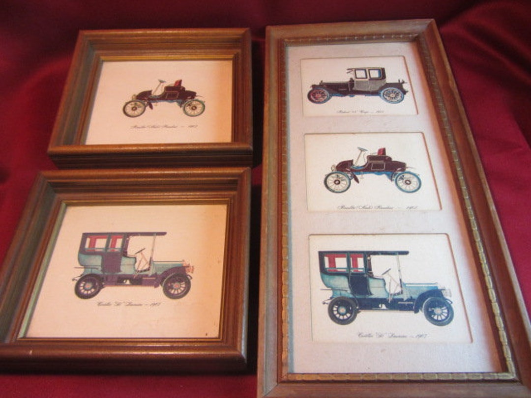 Art Lambert Produced Framed Car Prints, Framed Early American Car Industry Art, Boy's Room Wall