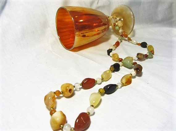 2 - 1980's Polished Stone Handmade Necklace, Long… - image 6