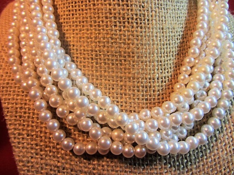 Multi Strand Faux Pearl Necklace With Rhinestone Fastener Etsy