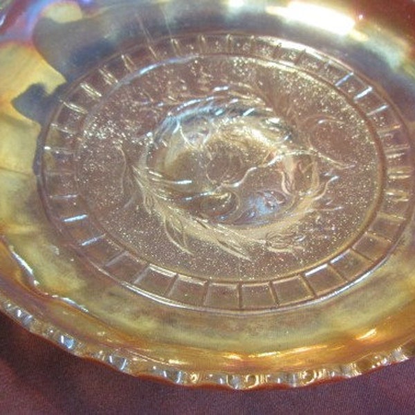 Vntg Amber Carnival Glass Dish, Candy Dish, Small Bowl, Depression Glass Small 8" Diameter, Tulip Glass Bowl, Yellow Iridescent Glass Bowl