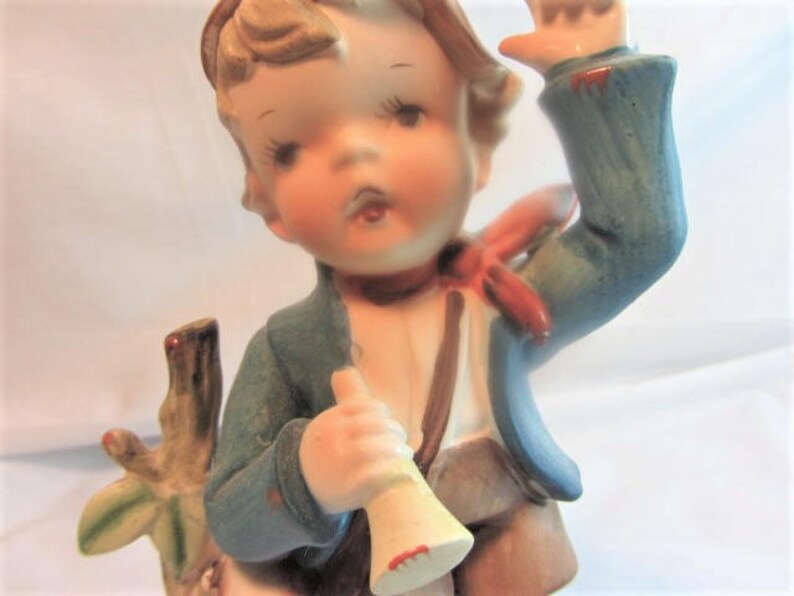 Bisque Figurine Boy With Horn Vintage Japan Made Boy Figurine Etsy