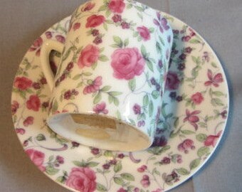 Expresso Cup and Saucer Set, Lefton China,  Rose Floral Design Set, Cup and Saucer Set Expresso Size Cup Made by Lefton, Gift Set, Country