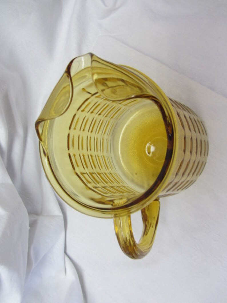 Vintage Amber Block Pattern Glass Pitcher Mid Century Amber Etsy