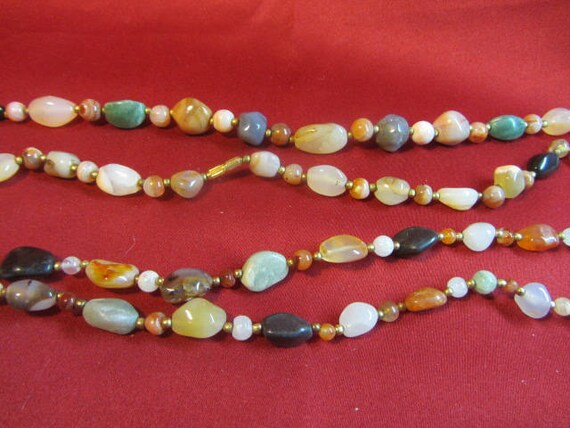 2 - 1980's Polished Stone Handmade Necklace, Long… - image 3