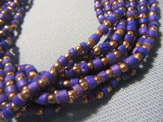Multi Strand Purple and Gold Beads Necklace, 8 St… - image 3