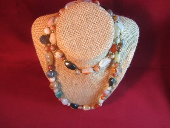 2 - 1980's Polished Stone Handmade Necklace, Long… - image 9