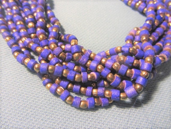 Multi Strand Purple and Gold Beads Necklace, 8 St… - image 2