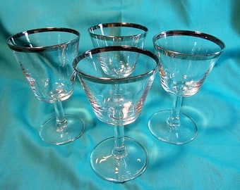A Pair Of Dorothy Thorpe Type Silver Rim Wine Glasses c1955