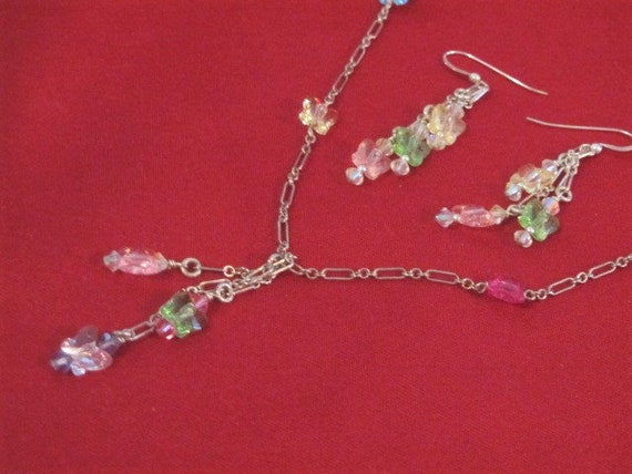 Vintage 90's Butterfly Necklace and Earrings, Sof… - image 3