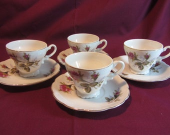 Pink Rose China Cup and Saucer Set Made in Japan, Fine China, Small Cups and Saucer Set, 8 Pc Set Fine China, Delicate Pink Rose China