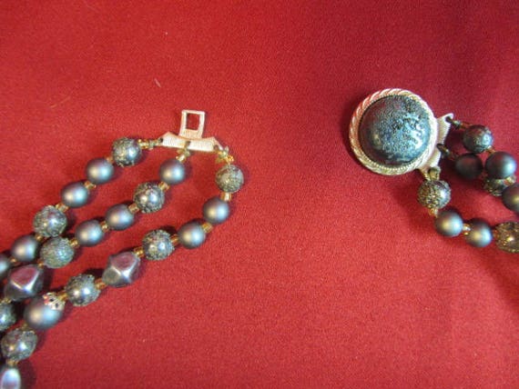 Blue Multi Strand Vintage Necklace, 3 Strand Bead… - image 9