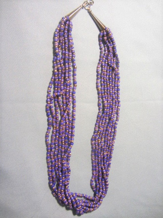 Multi Strand Purple and Gold Beads Necklace, 8 St… - image 5