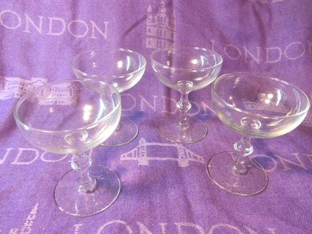 Champagne Coupe Barware Glasses Set of 4 from pre 1960's., Bar Stemware, Drinking Glasses, Toasting Glasses, Barware, Steamware,