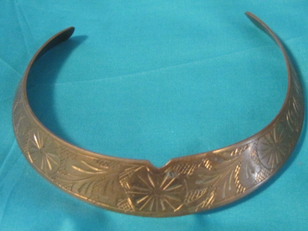 Antique Brass Bib Collar Necklace, Engraved Brass Necklace, Brass