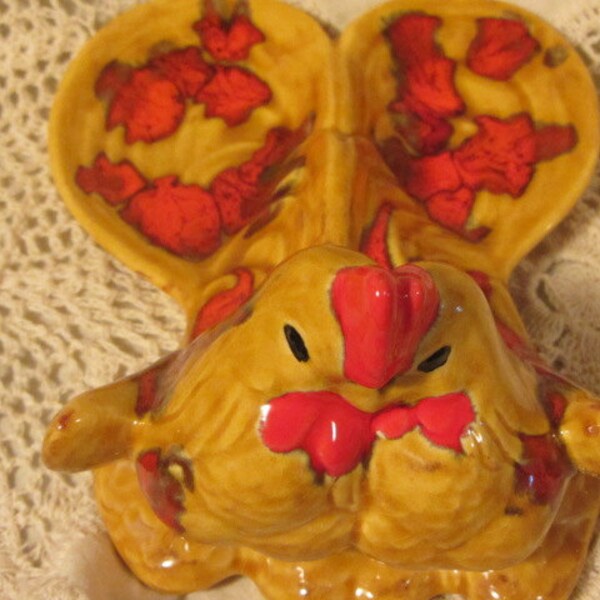 1970's Cuddling Chickens Spoon Rest, Ceramic Chicken Spoon Rest, Kitchen Country Spoon Rest, Stove Spoon Rest, Chicken Spoon Rest