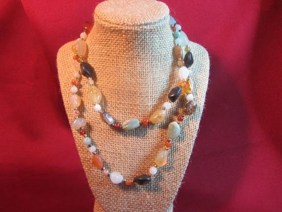 2 - 1980's Polished Stone Handmade Necklace, Long… - image 2