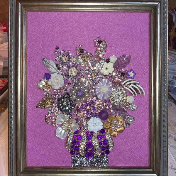 Jewelry / Jeweled Flower Bouquet Framed Art Collage Picture