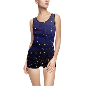 Vintage Starry Night Swimsuit | Womens Celestial Swimwear for Beach, Pool Party, Summer Vacation, Retro Swim, Star Bathing Suit,