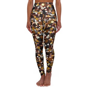 Brown Polka Dot High Waisted Yoga Leggings, Activewear, Fitness, Workout, Dance, Casual Style, Gift Idea, Gym Pants, Pilates