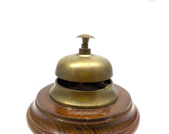 Elegante campana vintage de hotel hecha en bronce y madera.E49