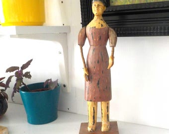 Antigua virgen de madera articulada estilo &quot;cap i pota&quot; con brazos móviles. VS1