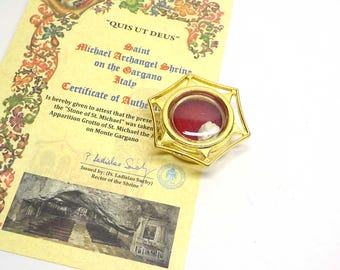 Relicario San Miguel Arcángel con certificado. Colgante relicario.