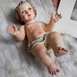 Antiguo Niño Jesús Olot, Figura religiosa, grandes ojos de cristal. VS100