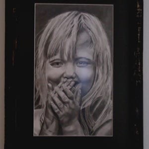 Graphite portrait,Pencil portrait,Child portrait,Original rendering. No prints. 24 x 17.5 matted and distressed wood frame.
