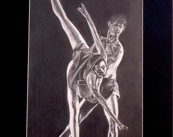 Original-Graphitzeichnung: Balletttänzer, mit Passepartout, ungerahmt Kunst (57 x 36 cm)
